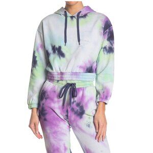Ookie & Lala Crop Hoodie Sweatshirt Top M Long Sleeve Tie Dye Multi NWT B1